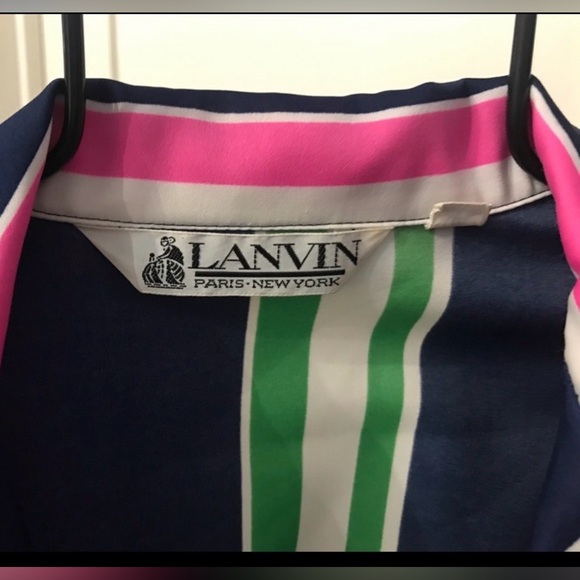 Lanvin Navy, Pink, and Green Striped Long Sleeve Dress - Picture 3 of 3